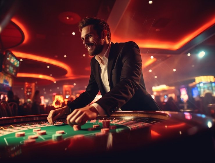 Texas Poker live casino studio dengan dealer profesional di layar smartphone